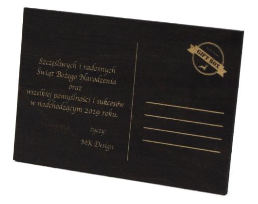 Minimum zakupowe: 10szt Kartka jednostronnie grawerowana, cena: 18,00 PLN Kartka dwustronnie grawerowana, cena: 27,00 PLN Kartki drewniane lakierowane Kartki drewniane