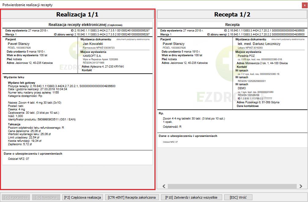 Realizacja Rejestracja on-line Wizyta lekarska i ordynacja Wyszukiwanie leków z Po zakończeniu obsługi pacjenta realizacji wszystkich recept farmaceuta zatwierdza dokumenty realizacji recept.