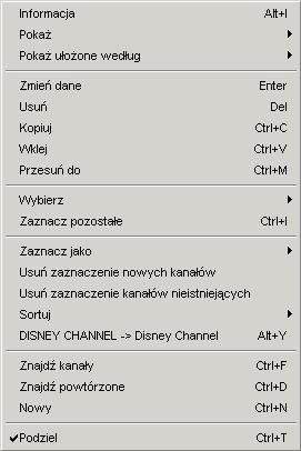 5.c Funkcje kanałów Proszę wybrać kanały, które mają zostać zmienione. Najważniejsze funkcje kanałów są dostępne z Popup menu, rozwijalnego po naciśnięciu prawego klawisza myszy.