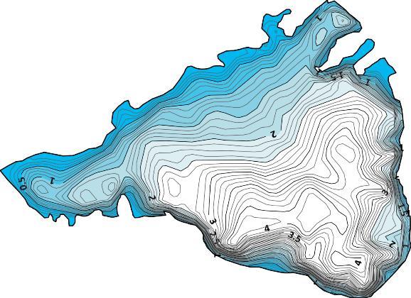 Od danych do modelu Elementy charakteryzujący Sposób kalkulacji Model 3D i mapa batymetryczna Zbiornika Wydra w Jaworznie z parametrami zbiornika Wskaźnik głębokościowy jeziora Wg W g = h śr /h maks