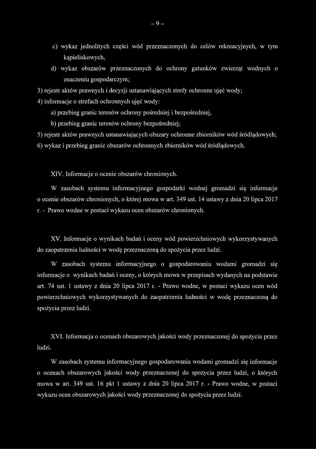 granic terenów ochrony bezpośredniej; 5) rejestr aktów prawnych ustanawiających obszary ochronne zbiorników wód śródlądowych; 6) wykaz i przebieg granic obszarów ochronnych zbiorników wód