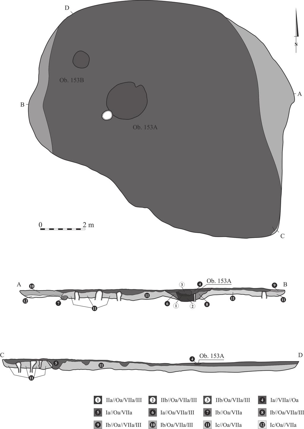 Ryc. 6. Szczepidło, woj. wielkopolskie, stan. 17. Plan i profil obiektu 153 (warsztatu metalurgicznego).