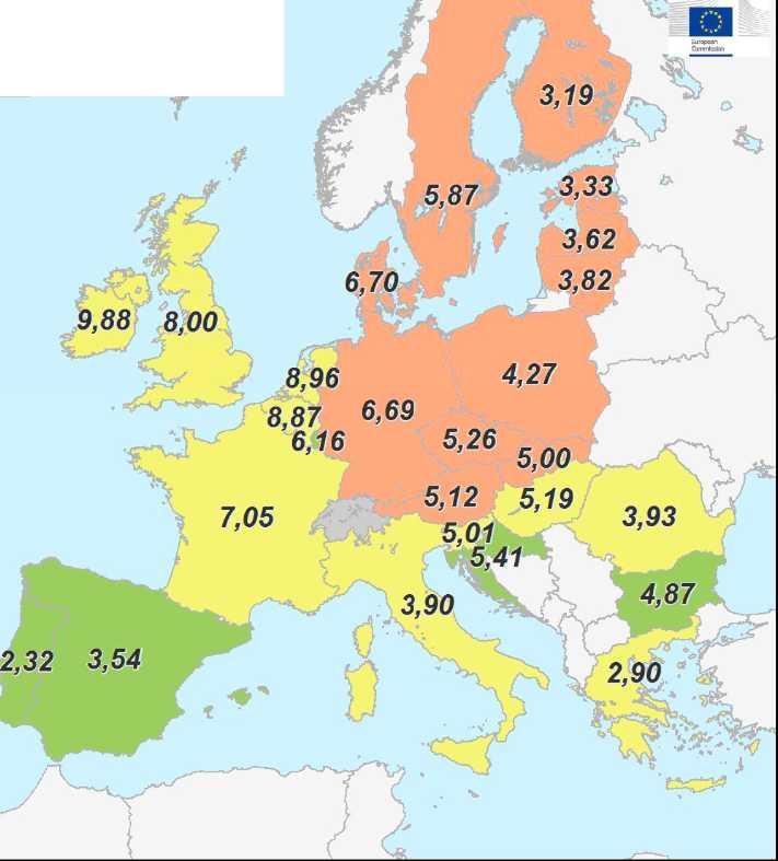 Poniżej szacunki zbiorów pszenicy: Country Avg 5yrs TOTAL WHEAT (t/ha), MARS 2018 2017., %18/5yrs forecasts %18/17 EU 5.73 5.84 5.49 4.2-6.2 AT 5.63 4.85 5.12-9.0 +5.4 BE 8.56 8.37 8.87 +3.6 +5.