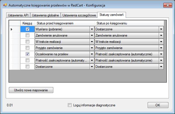 Wybór statusów zamówień do księgowania Uwaga: należy starać się ograniczyć liczbę statusów zamówień wybranych do księgowania (i wybrać przynajmniej jeden z nich).