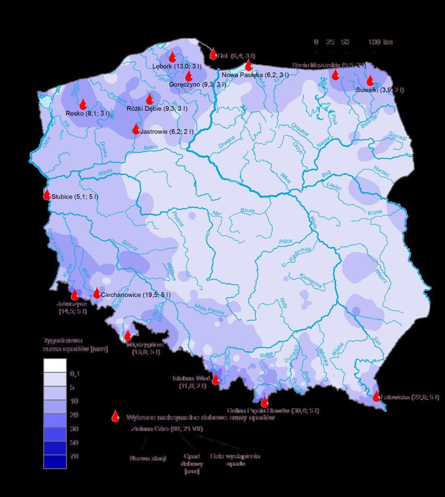 dobowe sumy opadów (w okresie 30