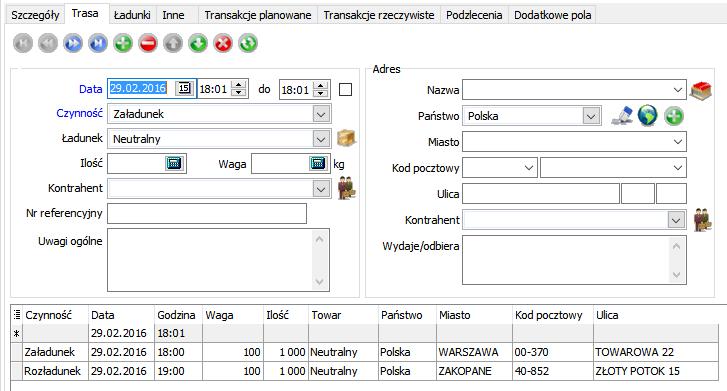 Edytowanie trasy. Zakładka Trasa.