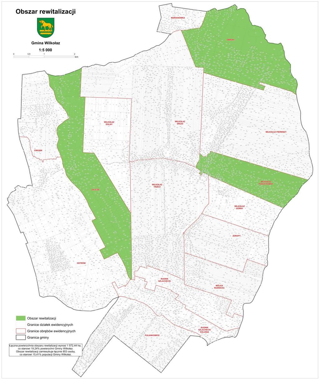 S t r o n a 8 Łączna powierzchnia obszarów do rewitalizacji wynosi 1 572,44 ha, co stanowi 19,25% powierzchni gminy.