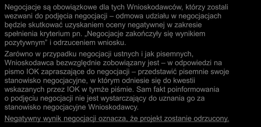 Zarówno w przypadku negocjacji ustnych i jak pisemnych, Wnioskodawca bezwzględnie zobowiązany jest w odpowiedzi na pismo IOK zapraszające do negocjacji przedstawić pisemnie swoje