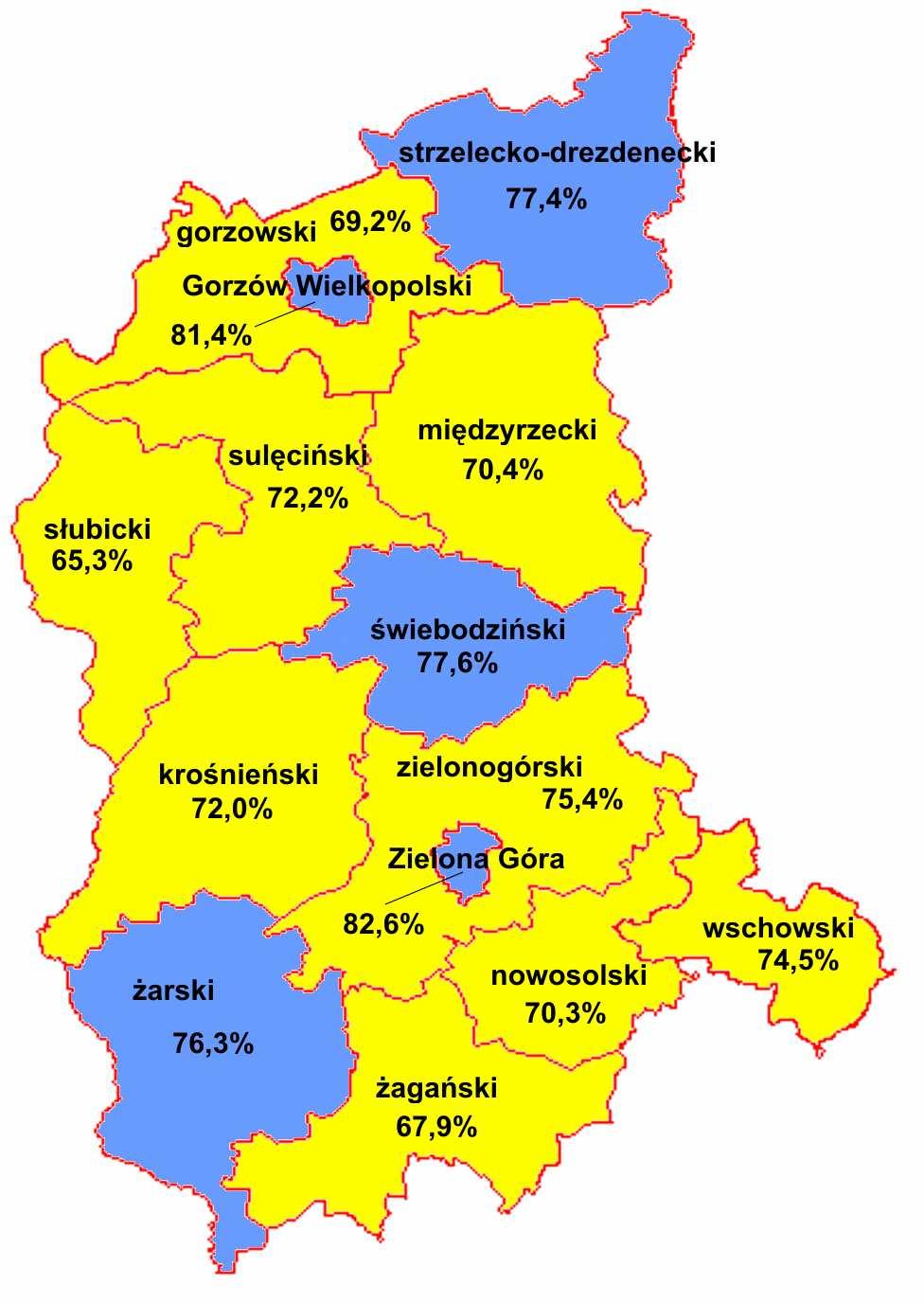 Województwo lubuskie ZDAWALNOŚĆ MATURY W 2011 ROKU LUBUSKIE: