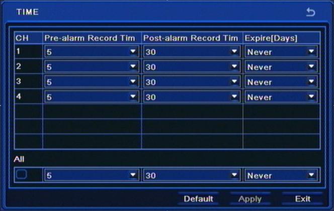 User s manual ver.1.3 RECORDER S CONFIGURATION 5.1.3.3. Time Selecting TIME from the RECORD menu displays the following screen.