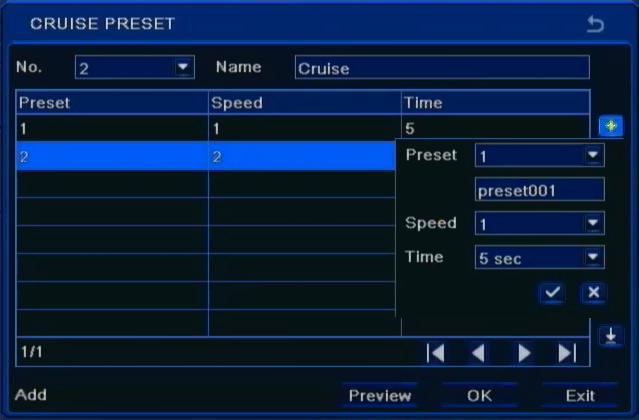 User s manual ver.1.3 RECORDER S CONFIGURATION For setting Cruise following window will be shown: In this window user can set up new Cruise of presets.