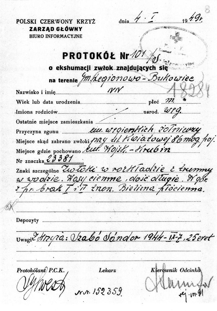Protokół ekshumacji Sándora Szabó, 1949 r.