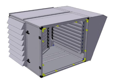 Komora mieszania Centrale Mark AHU można wyposażyć w komorę mieszania. Moduł ten jest montowany między sekcją wywiewną a sekcją wlotu powietrza recyrkulacyjnego i świeżego.
