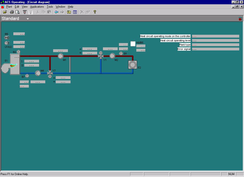 Plant Diagram (Schemat instalacji) Aplikacja służy do graficznego przedstawienia instalacji (poszczególnych urządzeń i grup urządzeń) z możliwością wyboru: Automatycznego uaktualniania wielkości