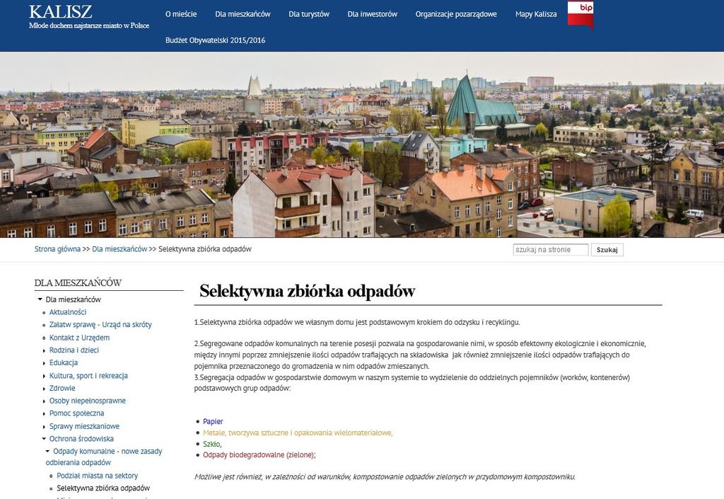 9. Działania informacyjno edukacyjne w 2015r. 9.1. Strona internetowa Miasto Kalisz posiada na stronie głównej www.kalisz.