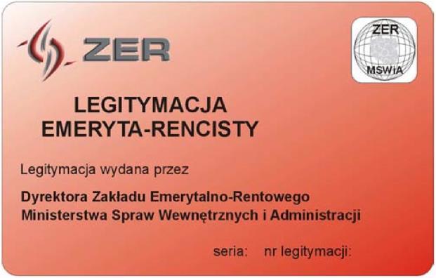 Wzór nr 22b do 19, 21 LEGITYMACJA EMERYTA RENCISTY POLICYJNEGO awers rewers Opis: Legitymacja w postaci karty wykonanej z PVC, o krawędziach zaokrąglonych, w formacie według standardu ISO 7810 ID-1: