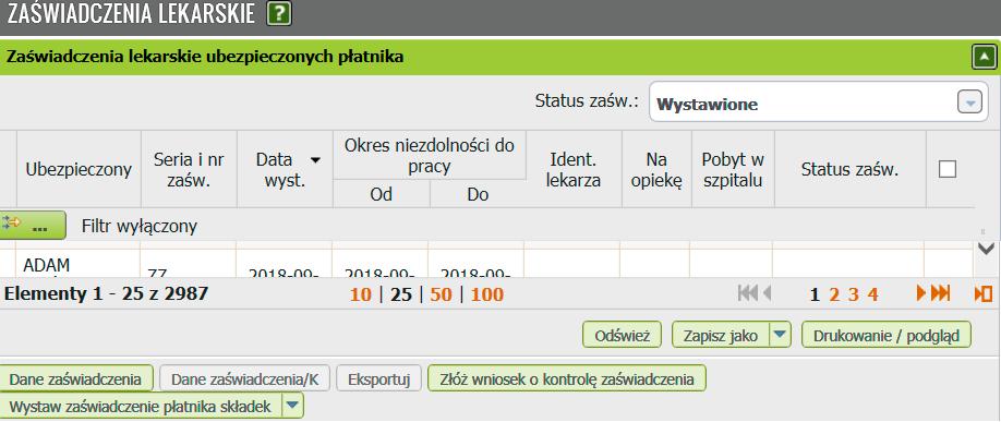 e-zla dla pracodawcy Łatwe składanie wniosków Bezpośrednio pod informacjami o elektronicznych zaświadczeniach lekarskich znajdziesz funkcję [Złóż wniosek o kontrolę zaświadczenia].