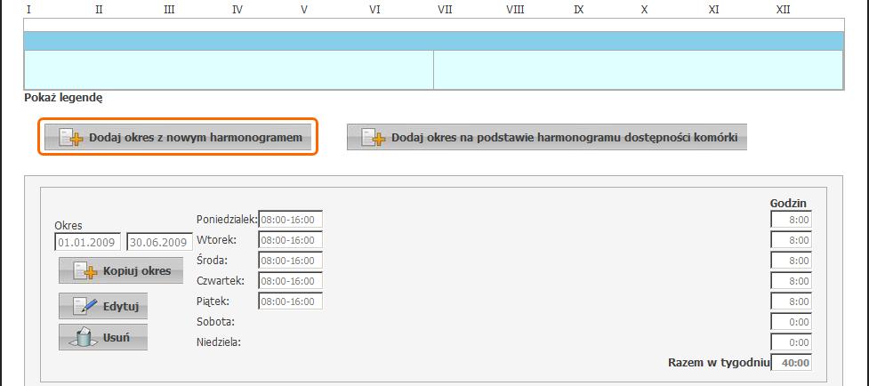 Sposób wykonania w systemie typowych operacj i 19 Rejestrujemy nowy podział harmonogramu na okresy.