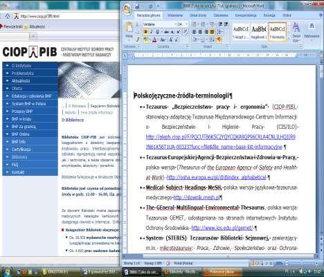 Gromadzenie i udostępnianie źródeł terminologicznych przegląd wybranych źródeł terminologicznych z dziedziny szeroko rozumianego bezpieczeństwa pracy oraz