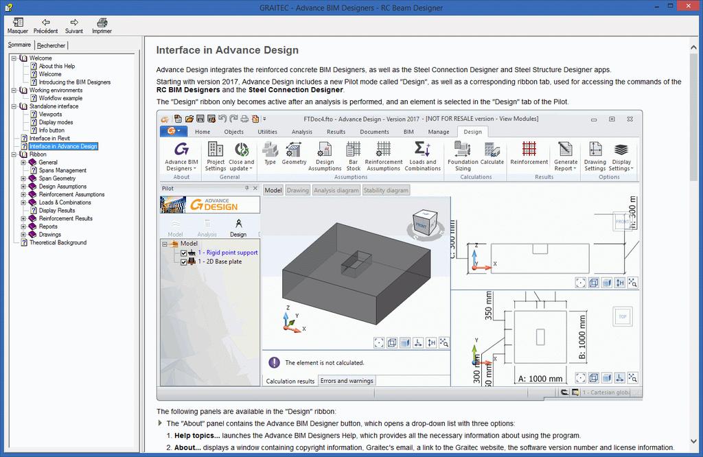 Advance Design: W pomocy opisano funkcje modułów BIM Designers, a