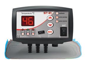 potencjometr do ustawienia temperatury zadanej 85 zł ST-21 ST21BK STEROWNIK DO POMPY Funkcje: sterowanie pompą CO, możliwość pracy jako termostat, funkcja antystop, funkcja antyzamarzanie.