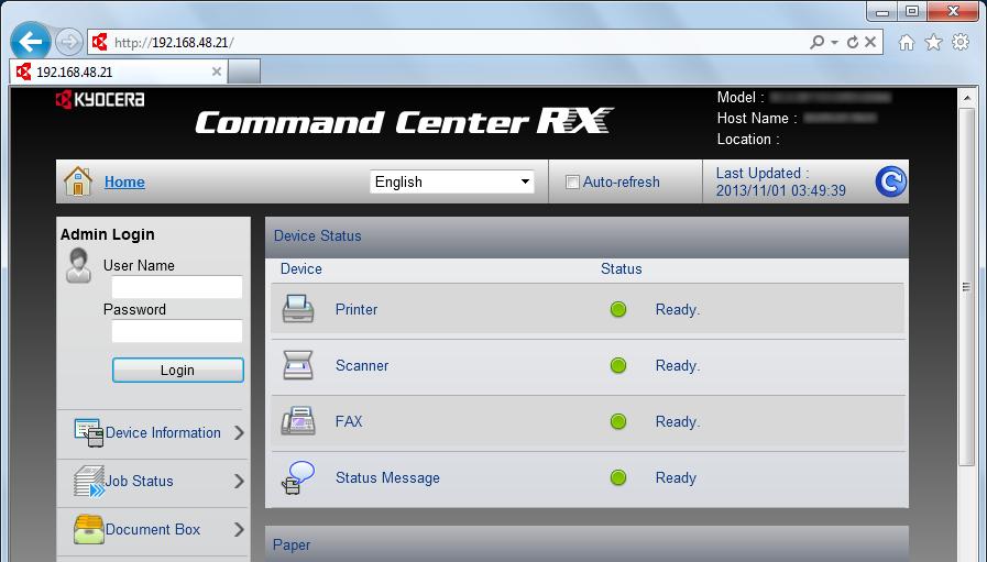 Instalacja i konfiguracja urządzenia > Command Center RX Uzyskiwanie dostępu do narzędzia Command Center RX 1 Wyświetl ekran. 1 Uruchom przeglądarkę internetową.