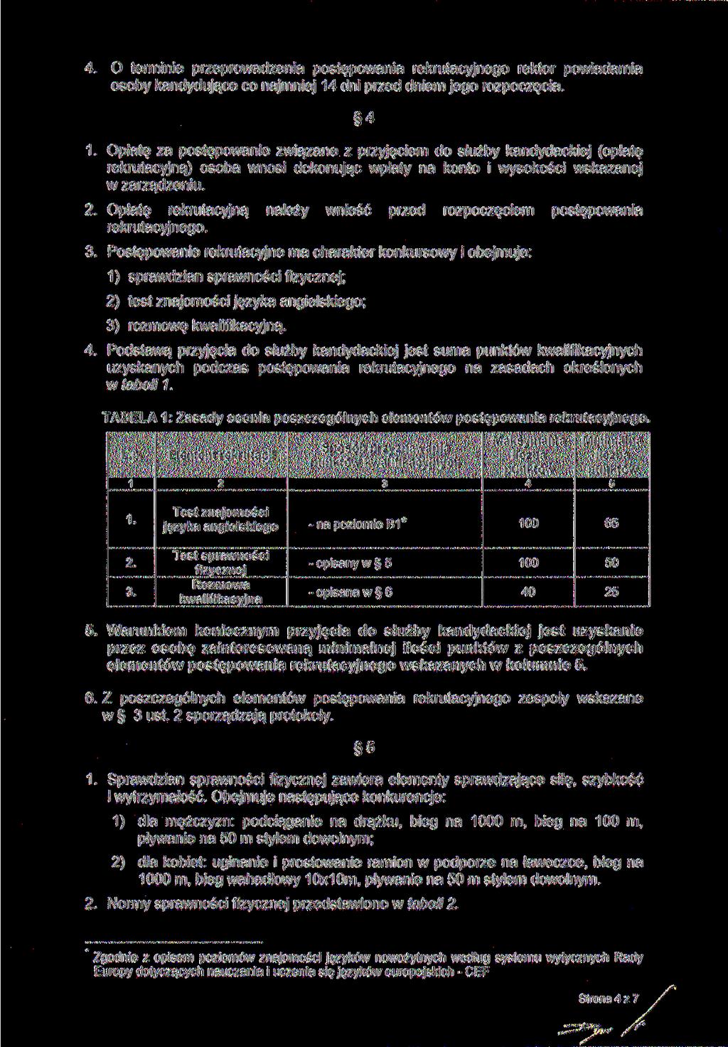 4. O terminie przeprowadzenia postępowania rekrutacyjnego rektor powiadamia osoby kandydujące co najmniej 14 dni przed dniem jego rozpoczęcia. 4 1.