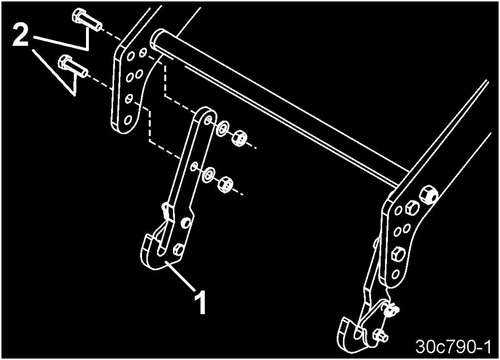 Podczas podnoszenia maszyny sprawdzić, czy elementy ramy podnoszącej nie uderzą w okno tylne ciągnika. 7.3.1 Zamocowanie siewnika za pomocą części łączących 1. Zamocować każdy hak doczepowy (Rys.