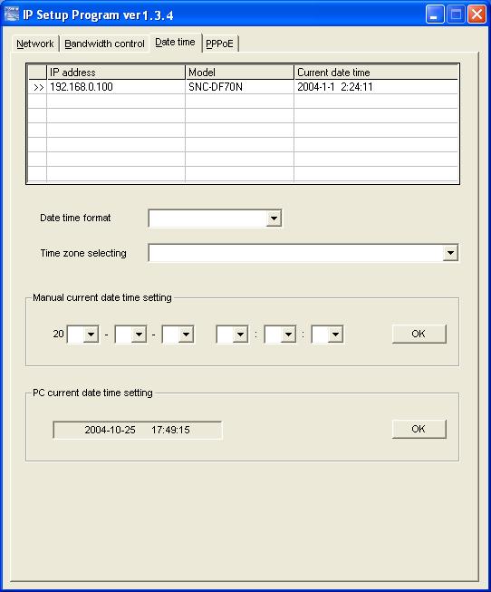 Zakładka Date time Umożliwia regulację daty i godziny w kamerze. 1 Kliknij na zakładce Date time, aby wyświetlić okno nastawiania daty i godziny.