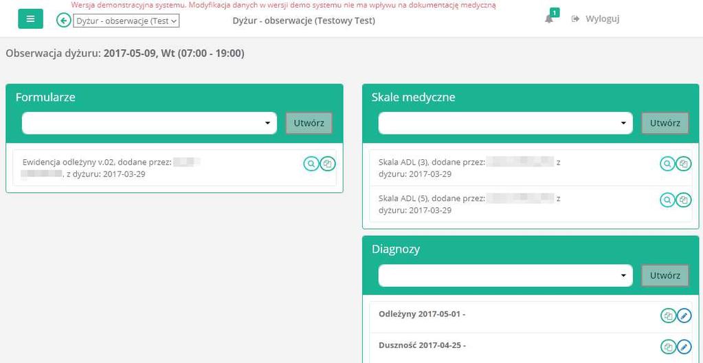 Rys. 10 Formularze Aby dodać formularz należy wybrać jego nazwę z listy i nacisnąć przycisk Utwórz, albo skopiować wcześniej dodany formularz.