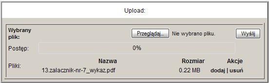 Analogicznie postępujemy z kolejnymi plikami, które mają zostać podpięte pod dany przetarg: Po wgraniu