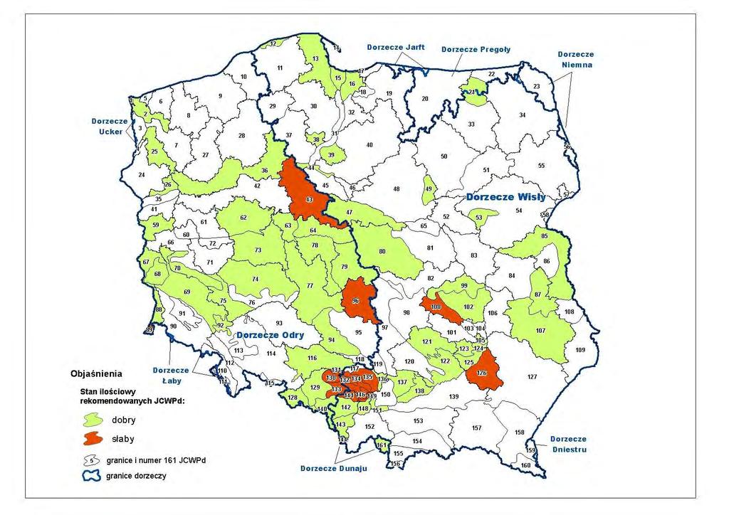 WYKONYWANIE BIEśĄCYCH ANALIZ I OCEN SYTUACJI HYDROGEOLOGICZNEJ 96 Ryc. 19.2. Wyniki aktualizacji oceny stanu ilościowego JCWPd rekomendowanych do oceny w ramach zadania 19 PSH stan na 31.03.2015 r.