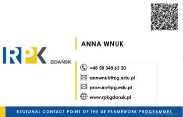 Zamawiającego (logo RPK, kod QR oraz dane teleadresowe). Zamawiający zobowiązuje się przekazać materiał merytoryczny do opracowania projektu. Nadruk dwustronny.