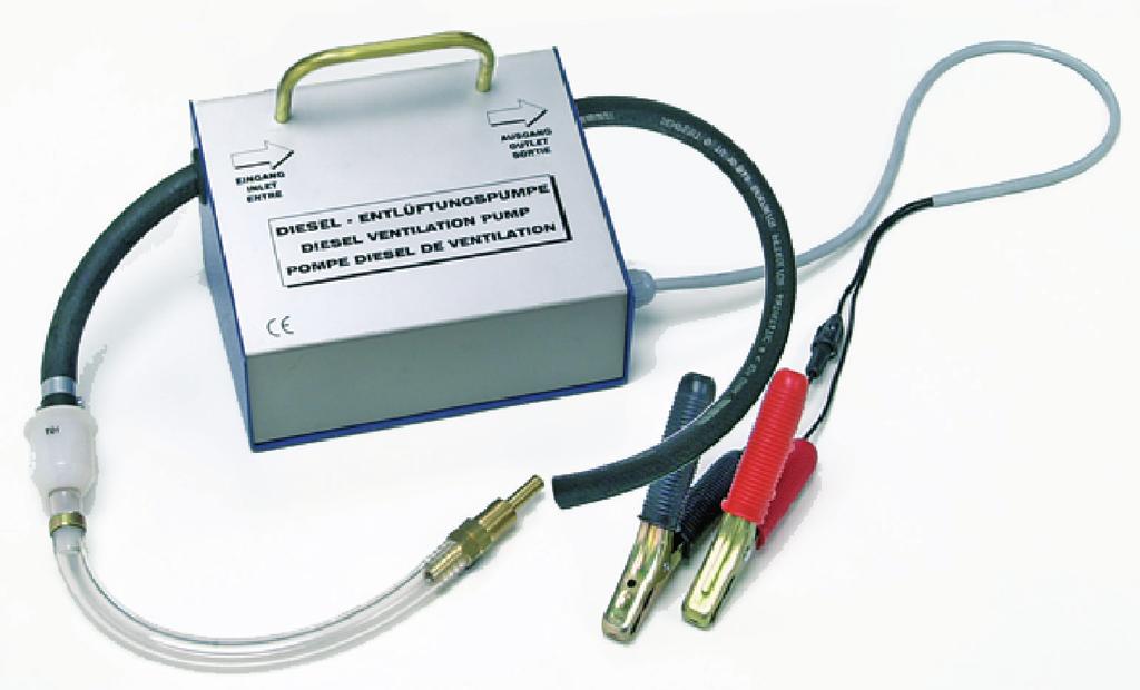 1 pompa bez zbiornika ściekowego 1 przewód ssący z filtrem paliwa 1 przewód elektryczny z zaciskami do podłączenia do akumulatora Dostawa w kartonie DEP 02_DChr 060503_1 Pompa elektryczna do