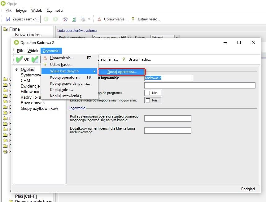 Dodawanie z formularza operatora Dodawanie z formularza operatora to proces jeden do wielu. Można dodać jednego operatora do jednej bądź wielu baz slave.