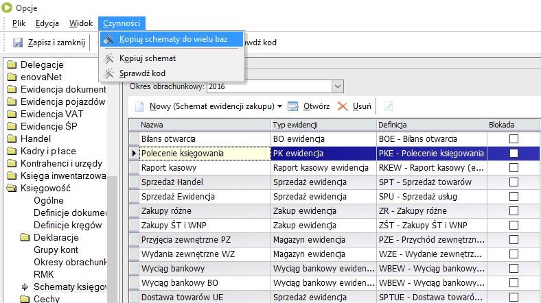 Kopiowanie schematów Dodatek pracy na wielu bazach danych daje również możliwość kopiowania wybranych schematów księgowych do baz danych do których operator ma prawo
