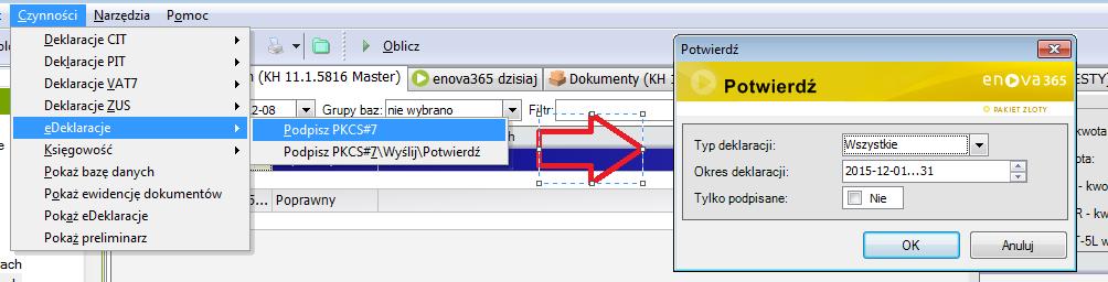 W oknie można wskazać szczegółowo typ deklaracji oraz okres. Praca na wielu bazach/analizy baz danych - czynności edeklarcje U w a g a!