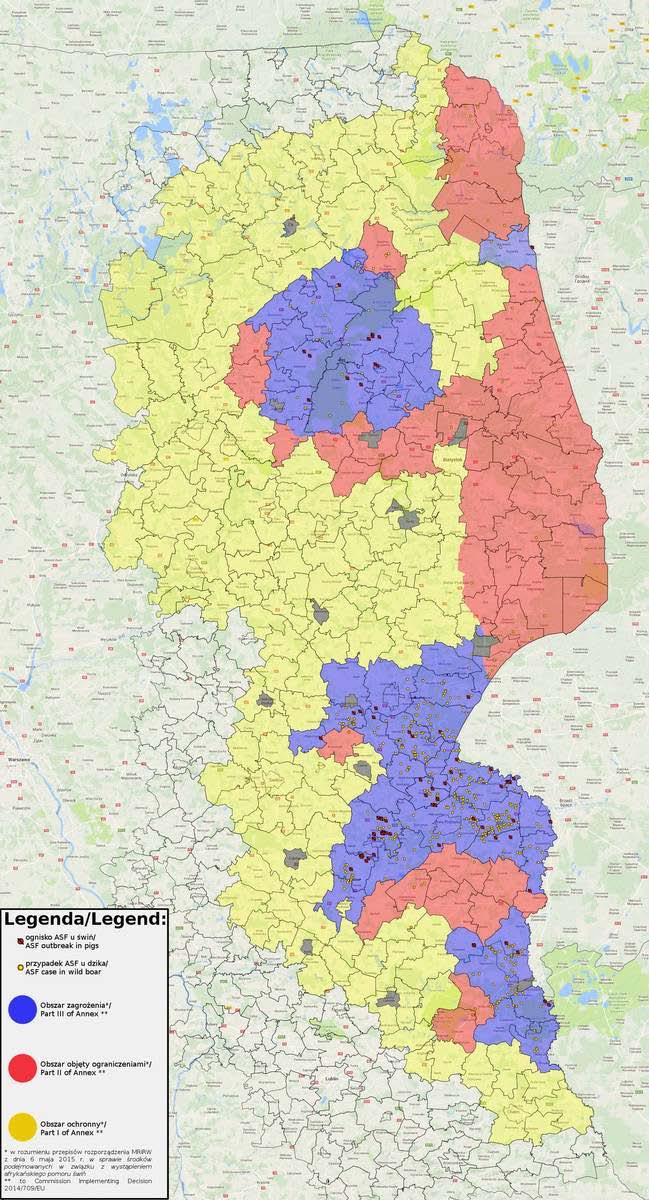 AFRYKAŃSKI POMÓR ŚWIŃ (ASF) - 2017 R. OSTATNIA AKTUALIZACJA: 24.11.2017 Afrykański pomór świń został stwierdzony w Polsce po raz pierwszy w historii w lutym 2014 r. w powiecie sokólskim.