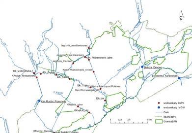 Ryc. 1. Lokalizacja wodowskazów w Basenie Górnym doliny Biebrzy.