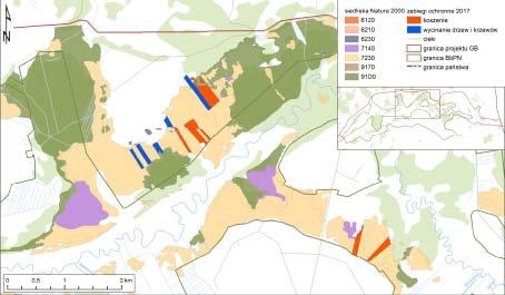 Ryc. 6. Lokalizacja wykonanych w 2017 roku zabiegów ochronnych rze młak, turzycowisk i mechowisk ; kod 7230.