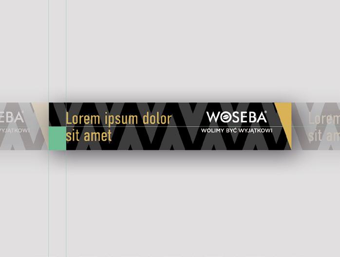 KOLORYSTYKA - WERSJA ROZSZERZONA Wydruki POS Shelfliner Wizualizacja przedstawia prawidłowe umieszczenie logo WOSEBA w wersji
