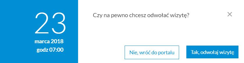 Aby odwołać wizytę, należy wejść na stronę E-Rejestracja i przy wybranej wizycie wybrać przycisk Odwołaj (Rysunek 22).