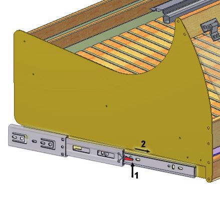Rys. 4 Wyciąganie szuflady (1 zwalnianie blokady, 2 wysunięcie szuflady) 4. KONSERWACJA 4.1. Czyszczenie i konserwacja Wszelkie czynności konserwacyjne należy prowadzić po odłączeniu urządzenia od napięcia!