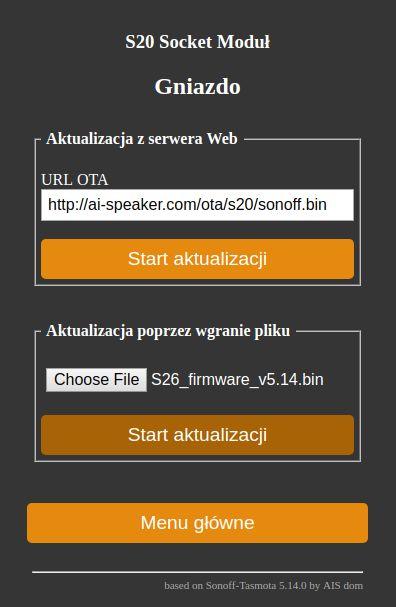 2. wybrać opcję Aktualizacja poprzez wgranie pliku 3. podać lokalizację do pliku z nowym oprogramowaniem.