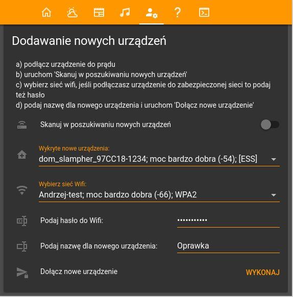 2. Połącz z siecią a) podłączenie do sieci WiFi Gniazdo Wi-Fi po podłączeniu do zasilania automatycznie próbuje nawiązać połączenie ze zdefiniowanymi sieciami.