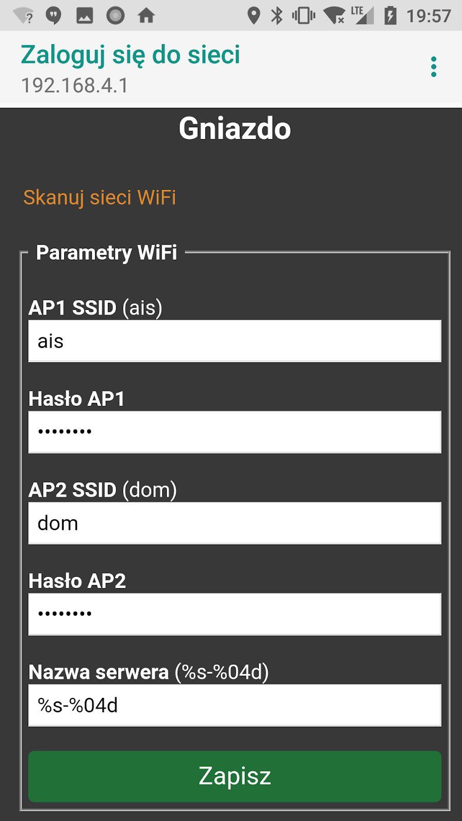 4. W celu wybrania Twojej sieci Wi-Fi, z którą chcesz podłączyć Gniazdko, kliknij w link Skanuj sieci WiFi lub wpisz ręcznie SID sieci Wi-Fi w polu