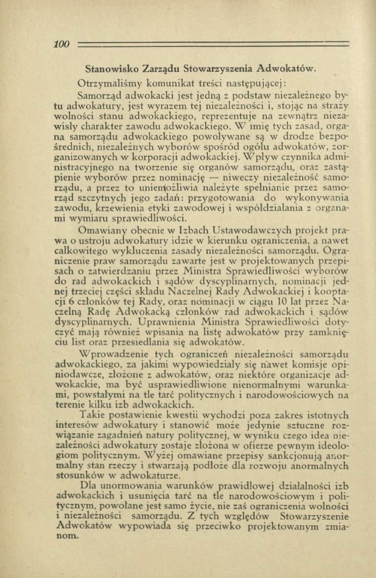 S tanow isko Z arządu Stow arzyszenia A dw okatów.