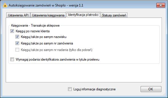 Ustawienia dotyczące klucza księgowań Wybór statusów zamówień do księgowania Uwaga: należy starać się ograniczyć liczbę statusów zamówień