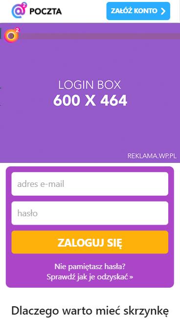 2.10.1. Login box Format reklamowy emitowany w oknie logowania na Poczcie WP i Poczcie o2