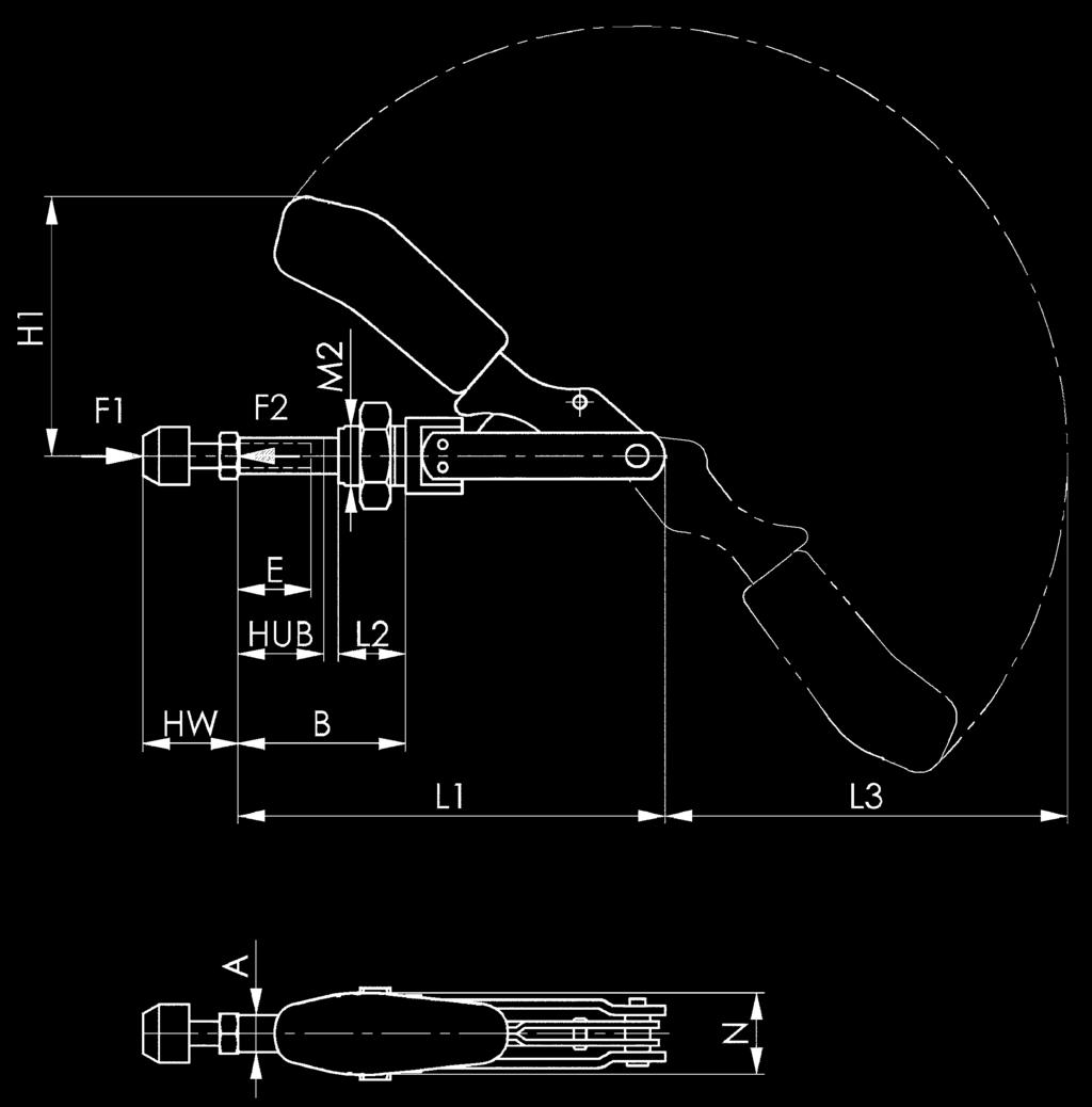 EUR KO 2 1 1 M6 x 25 21,5 41 23 665 200 32,30 ZX03 3 2,5 2,5 M8 x 35 40 41 23 665 300 37,70 ZX03 5 4 4 M12 x 50 67 41 23 665 500 60,00 ZX03  6845 zacisk pchający (popychacz i dźwignia ręczna